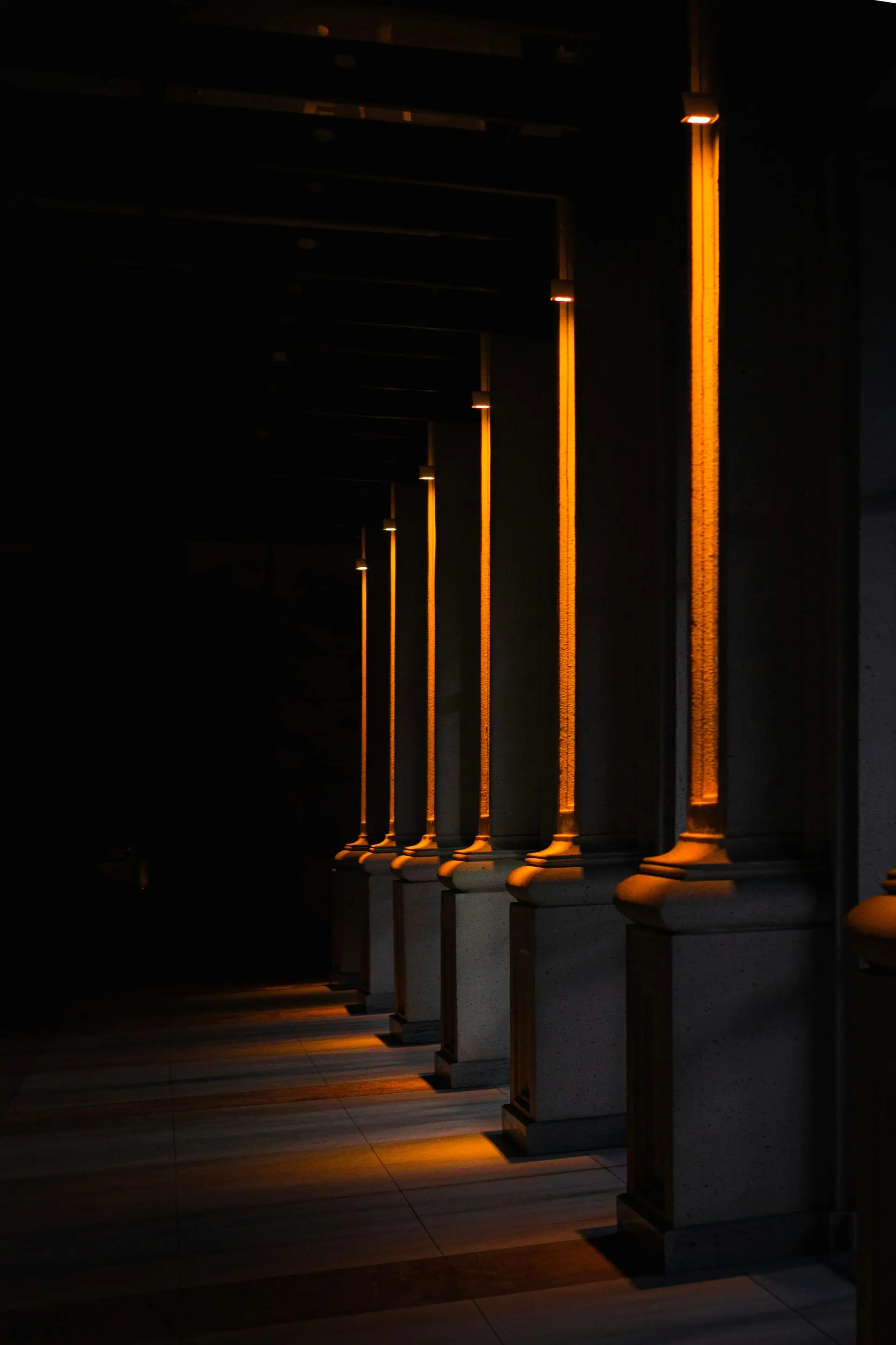 Columnas iluminadas por la noche